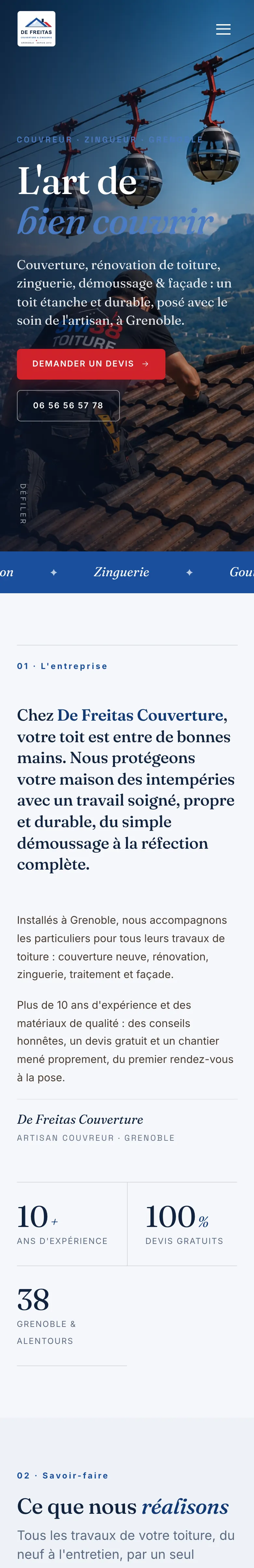 Aperçu du site de démonstration pour un couvreur — zingueur