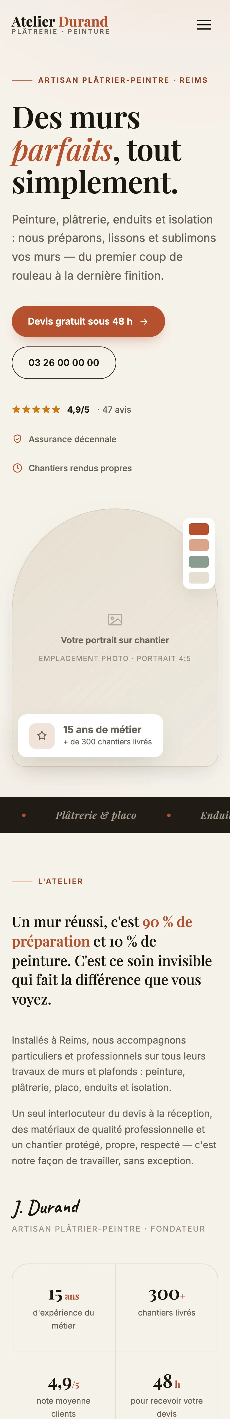 Aperçu du site de démonstration pour un plâtrier — peintre